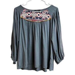 THML Women's Peasant Blouse Blue Large